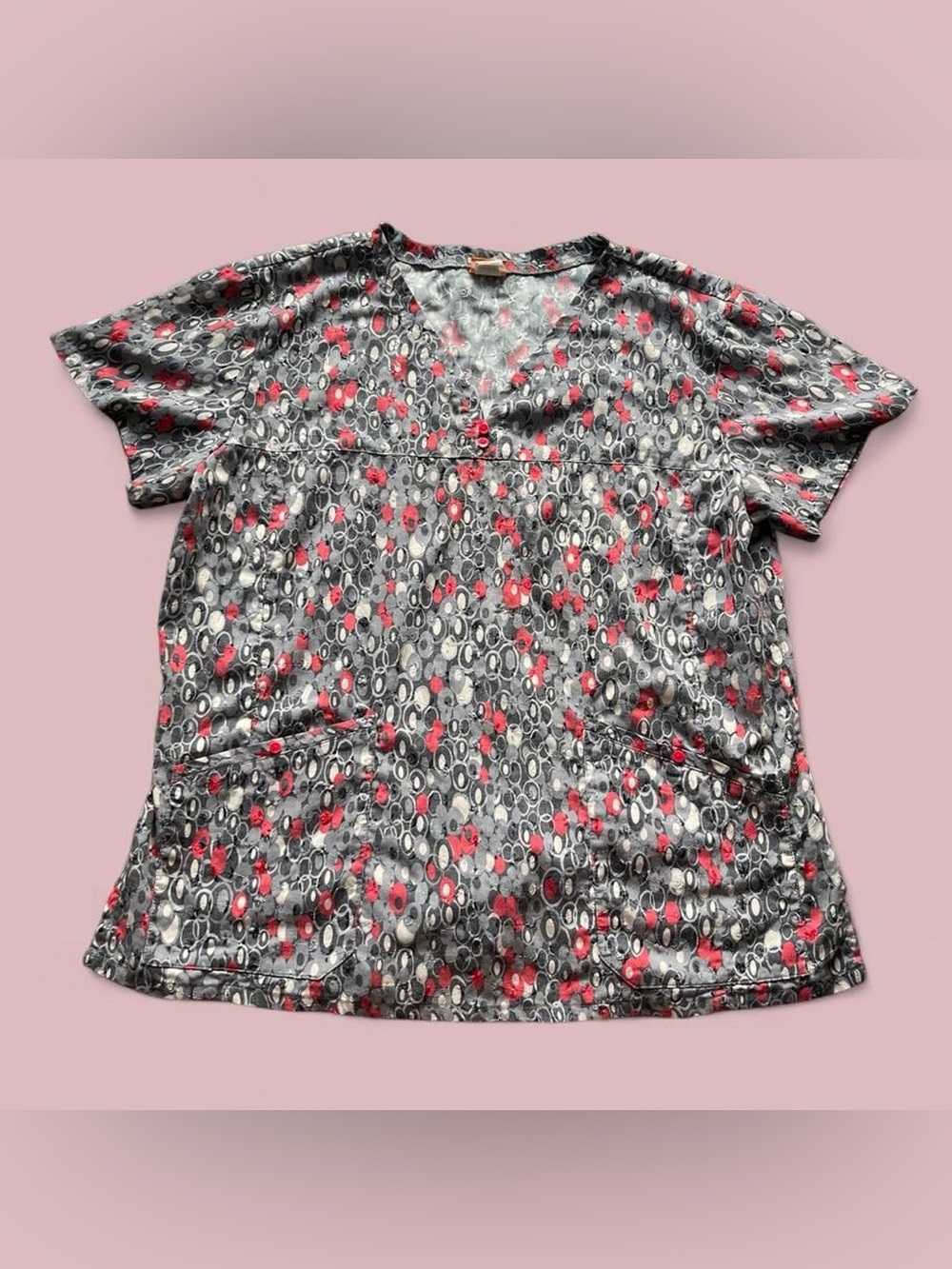 Vintage Y2K 2000s Funky Scrub Top Coral/Grey Elan by Barco XL